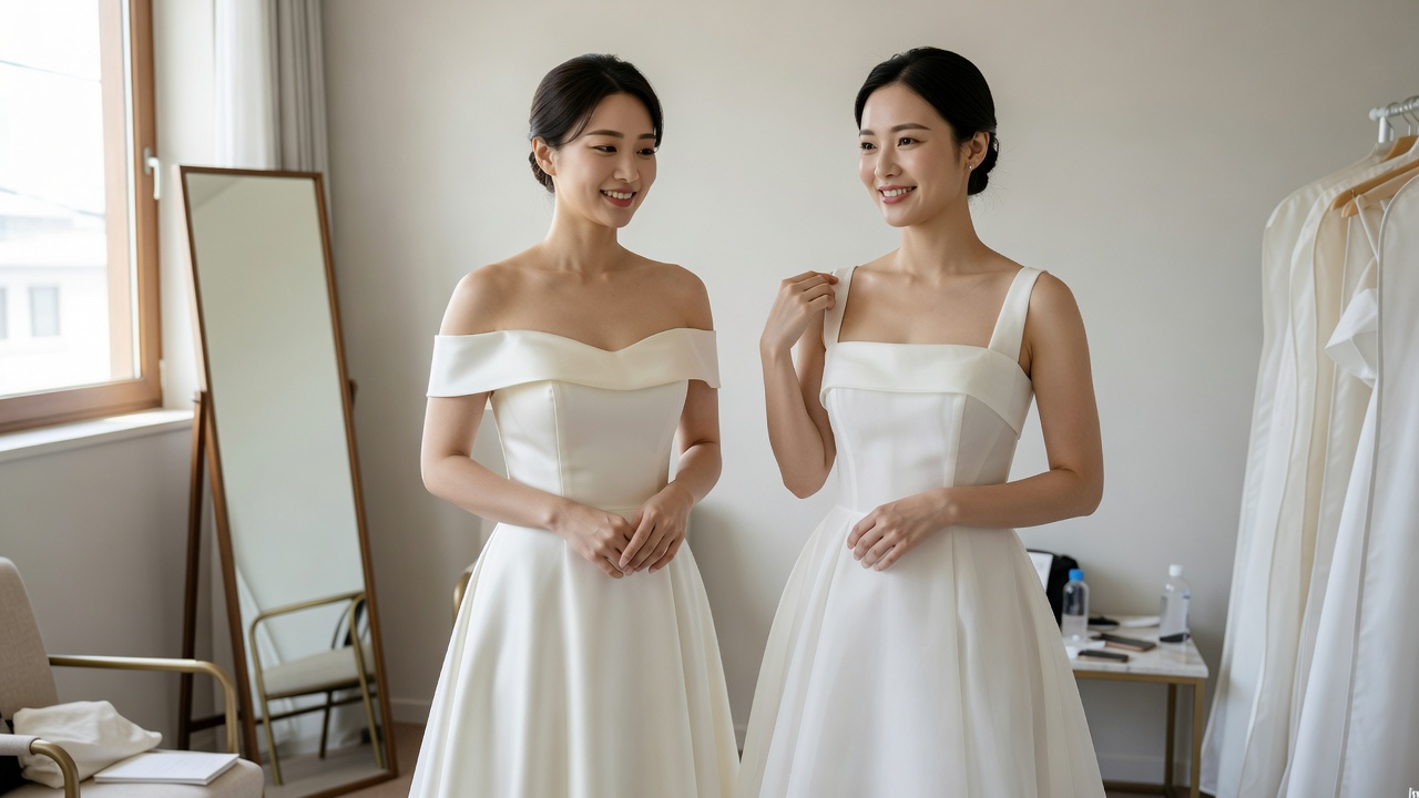웨딩드레스 네크라인 추천 오프숄더와 스퀘어넥 비교