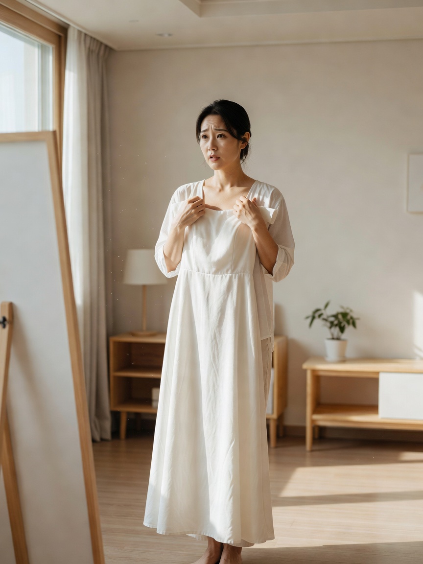 30대 미혼율 통계청 자료 속 30대 여성의 셀프웨딩 드레스 착용 모습
