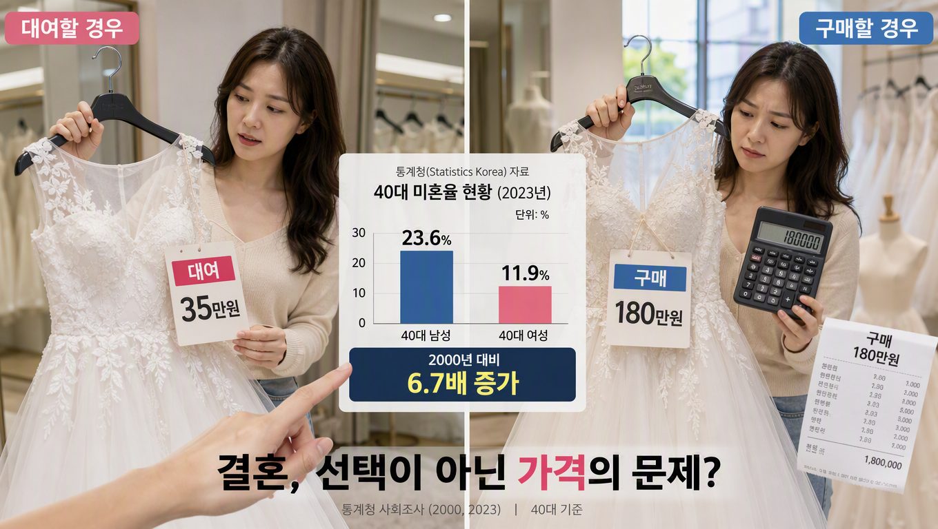 40대 미혼율 통계청 수치와 웨딩드레스 대여·구매 비용 비교