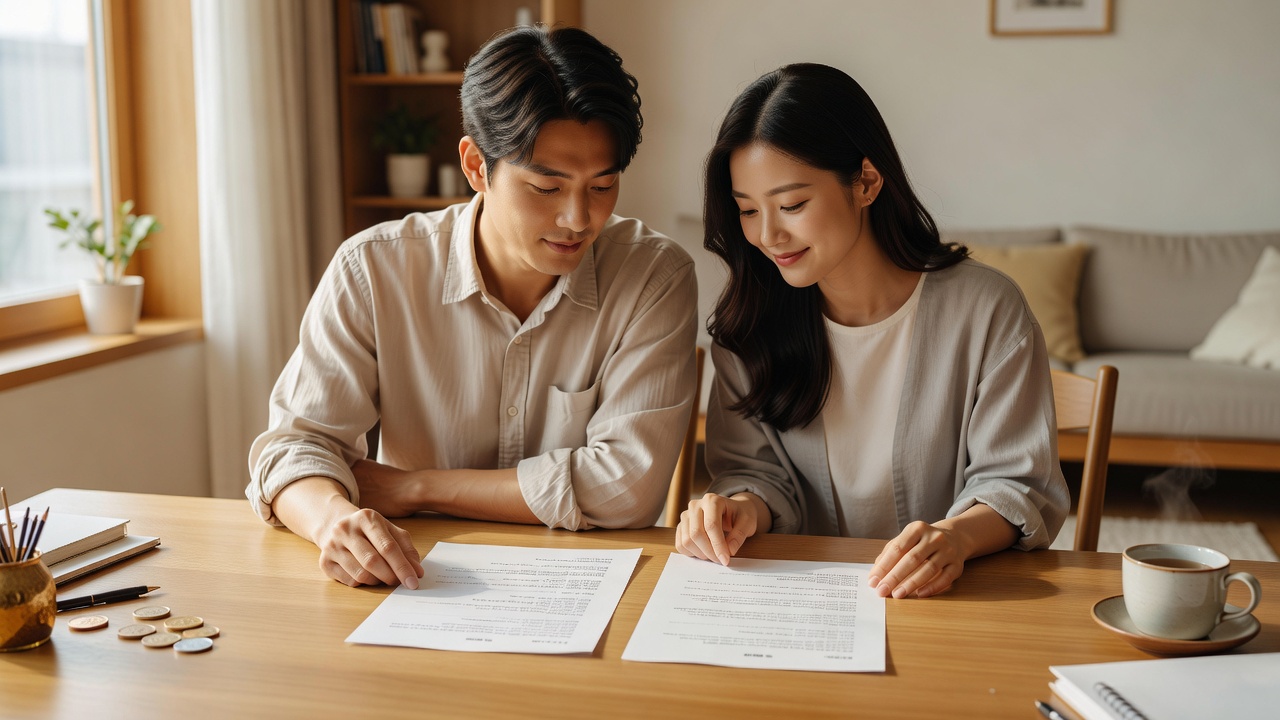 혼인서약서 샘플 스타일 차이를 비교하는 셀프웨딩 커플