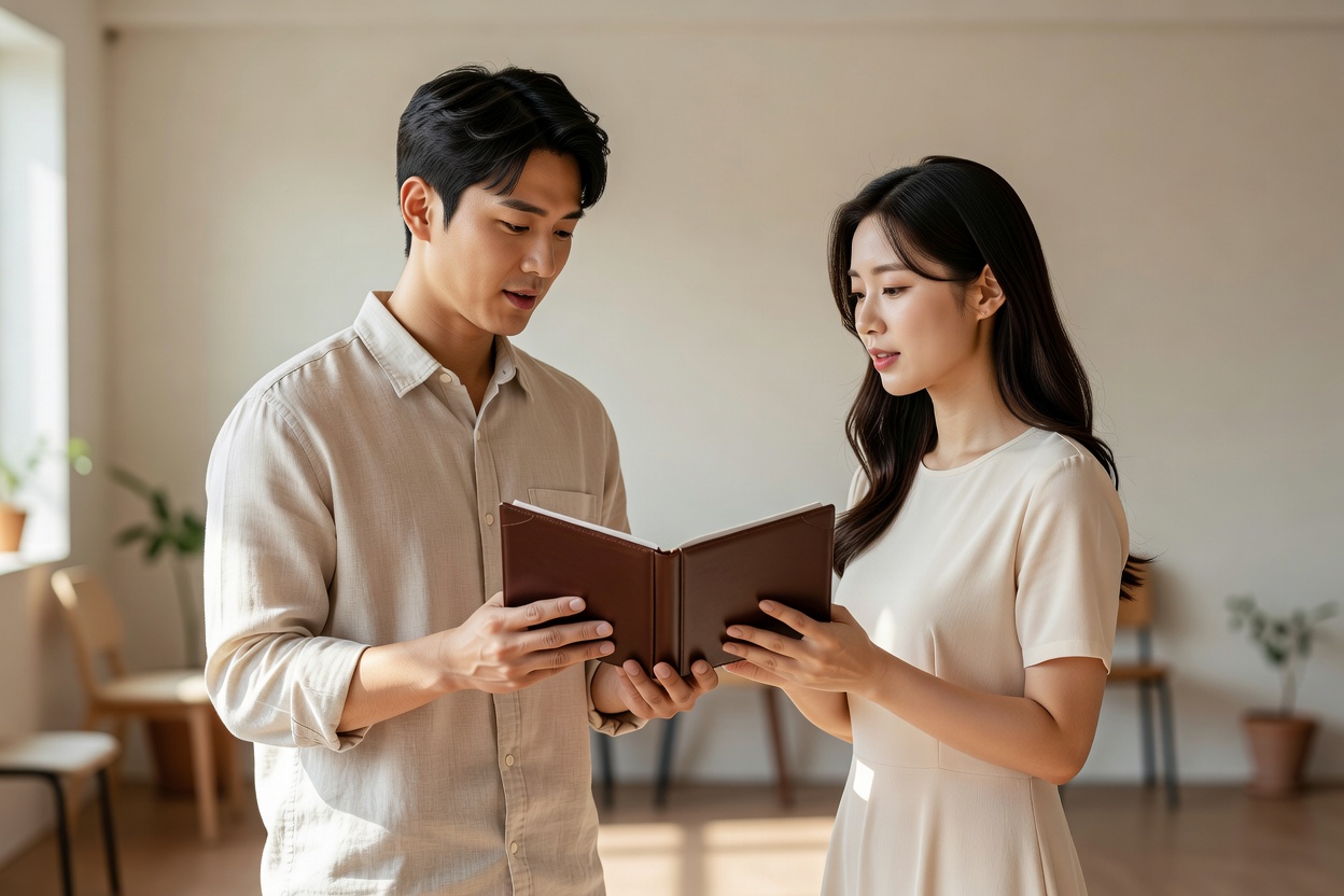 고급 혼인서약서 케이스로 특별한 서약 순간을 연출한 셀프 웨딩 장면