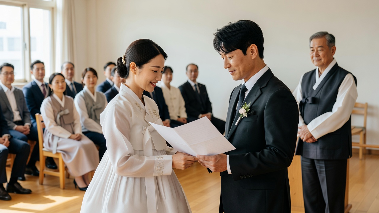 혼인서약서 성혼선언문의 차이를 보여주는 실제 결혼식 장면