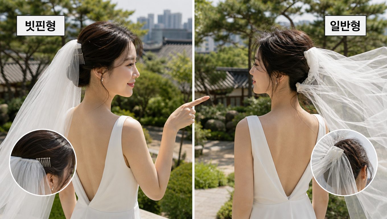 웨딩 베일 직접 착용할 때 빗핀형과 일반형 비교