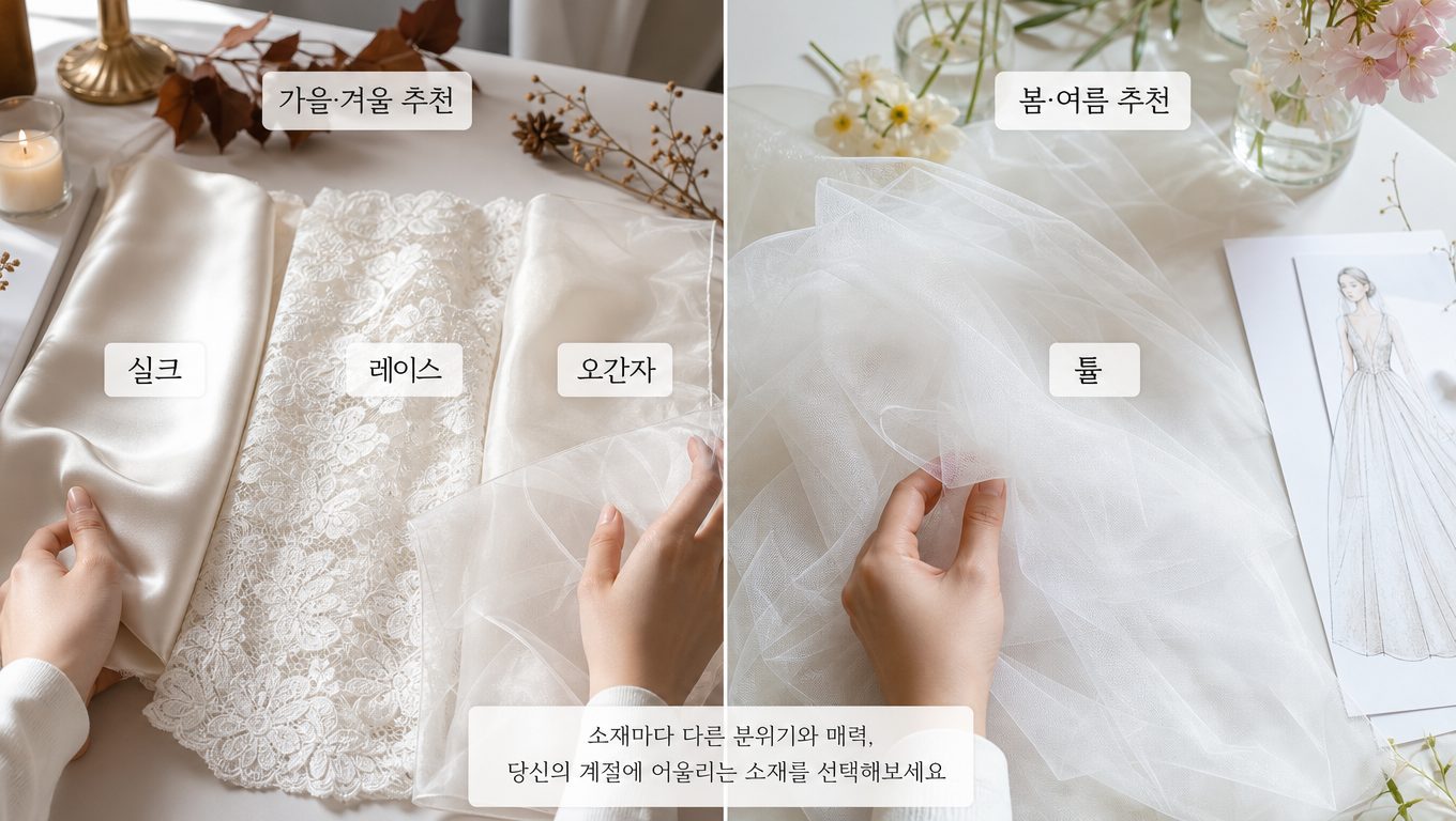웨딩드레스 소재 종류별 특징과 계절 추천